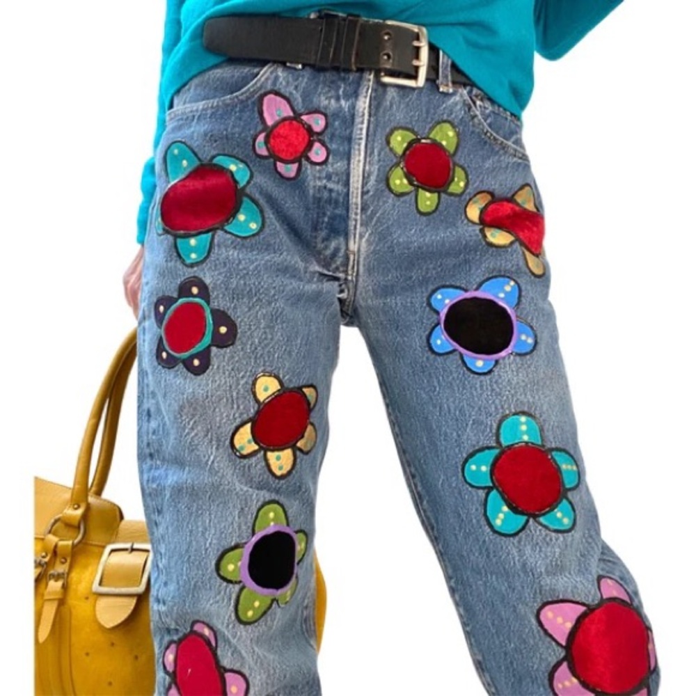 VINTAGE LEVIS 501 PATCHWORK JEANS LESLIE HAMEL JEANS SIZE 29